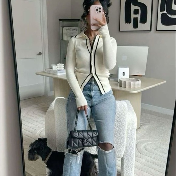 Cream Ribbed Button-Up Cardigan - Picture 2 of 2